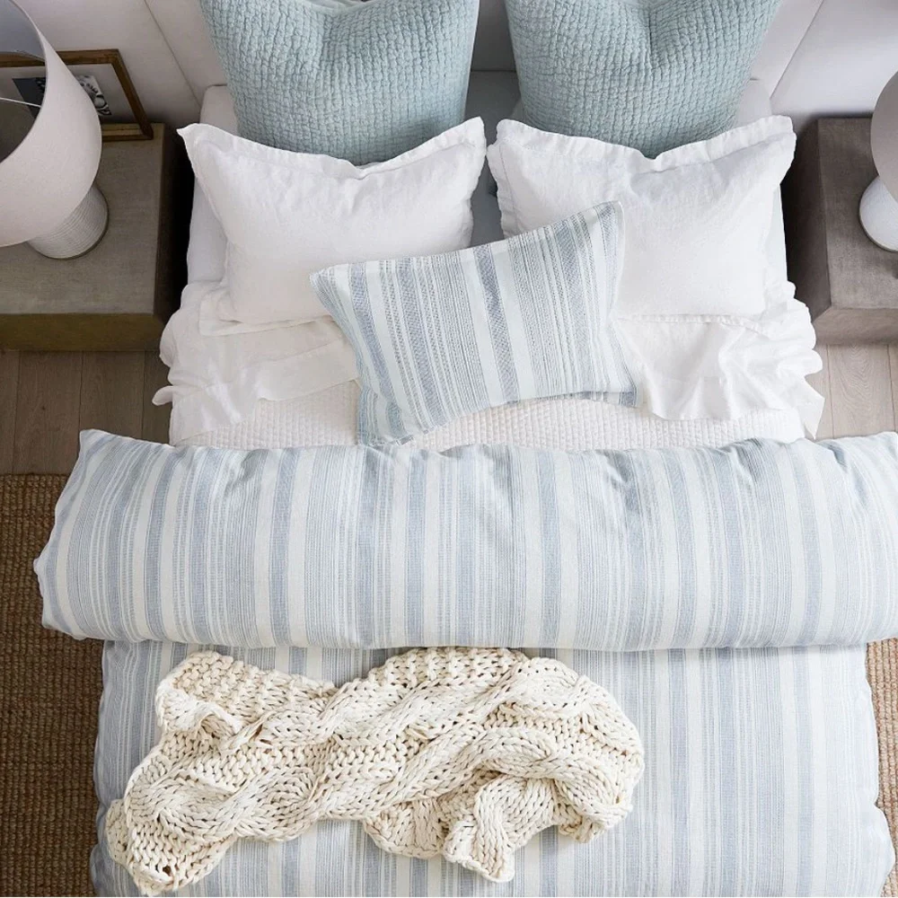 Pottery Barn HAWTHORNE STRIPED Duvet Cover King/Cal King & 3 Euro Shams Blue NEW
